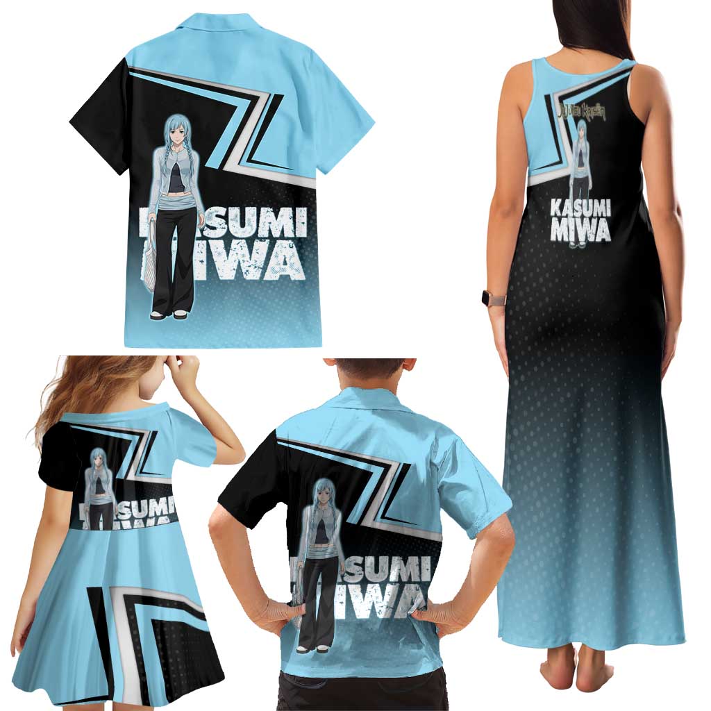 Kasumi Miwa Family Matching Tank Maxi Dress and Hawaiian Shirt Blue Gradient Anime Style