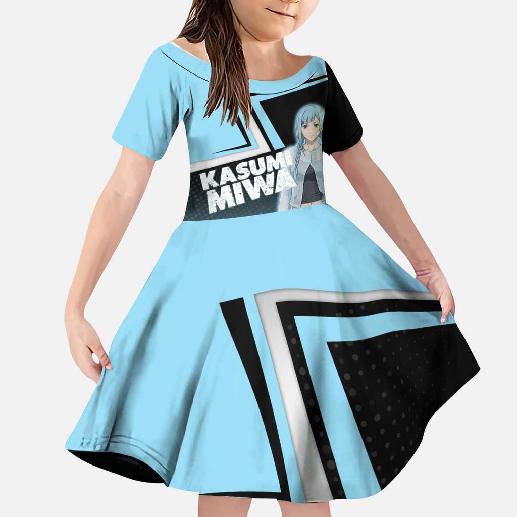 Kasumi Miwa Kid Short Sleeve Dress Blue Gradient Anime Style
