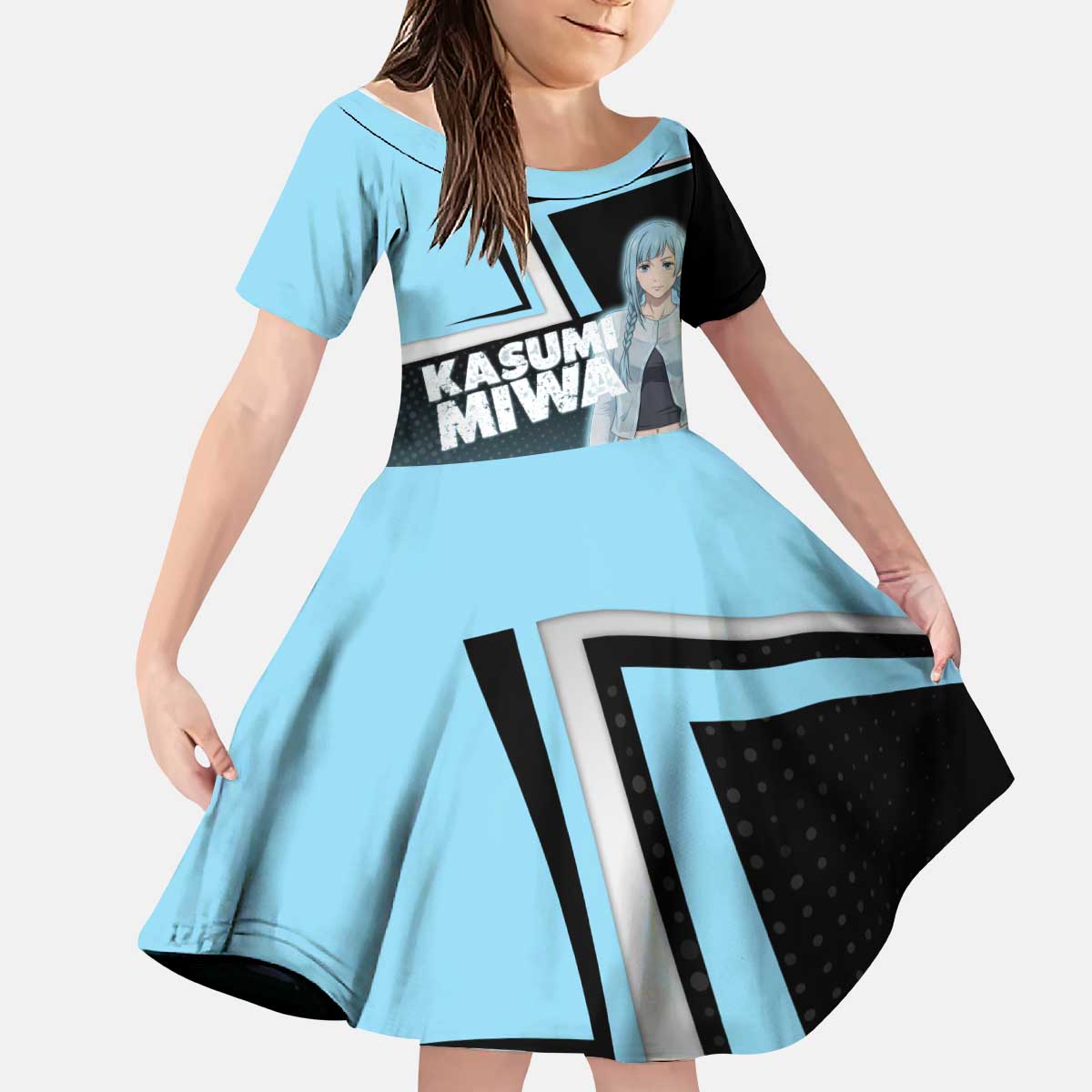 Kasumi Miwa Kid Short Sleeve Dress Blue Gradient Anime Style