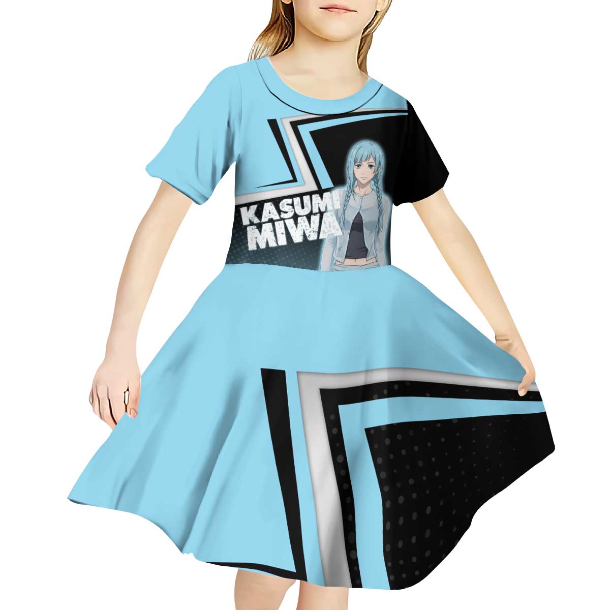 Kasumi Miwa Kid Short Sleeve Dress Blue Gradient Anime Style