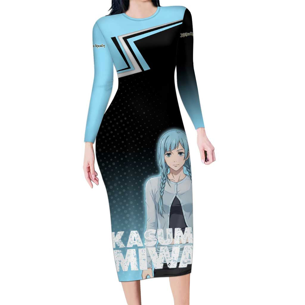 Kasumi Miwa Long Sleeve Bodycon Dress Blue Gradient Anime Style