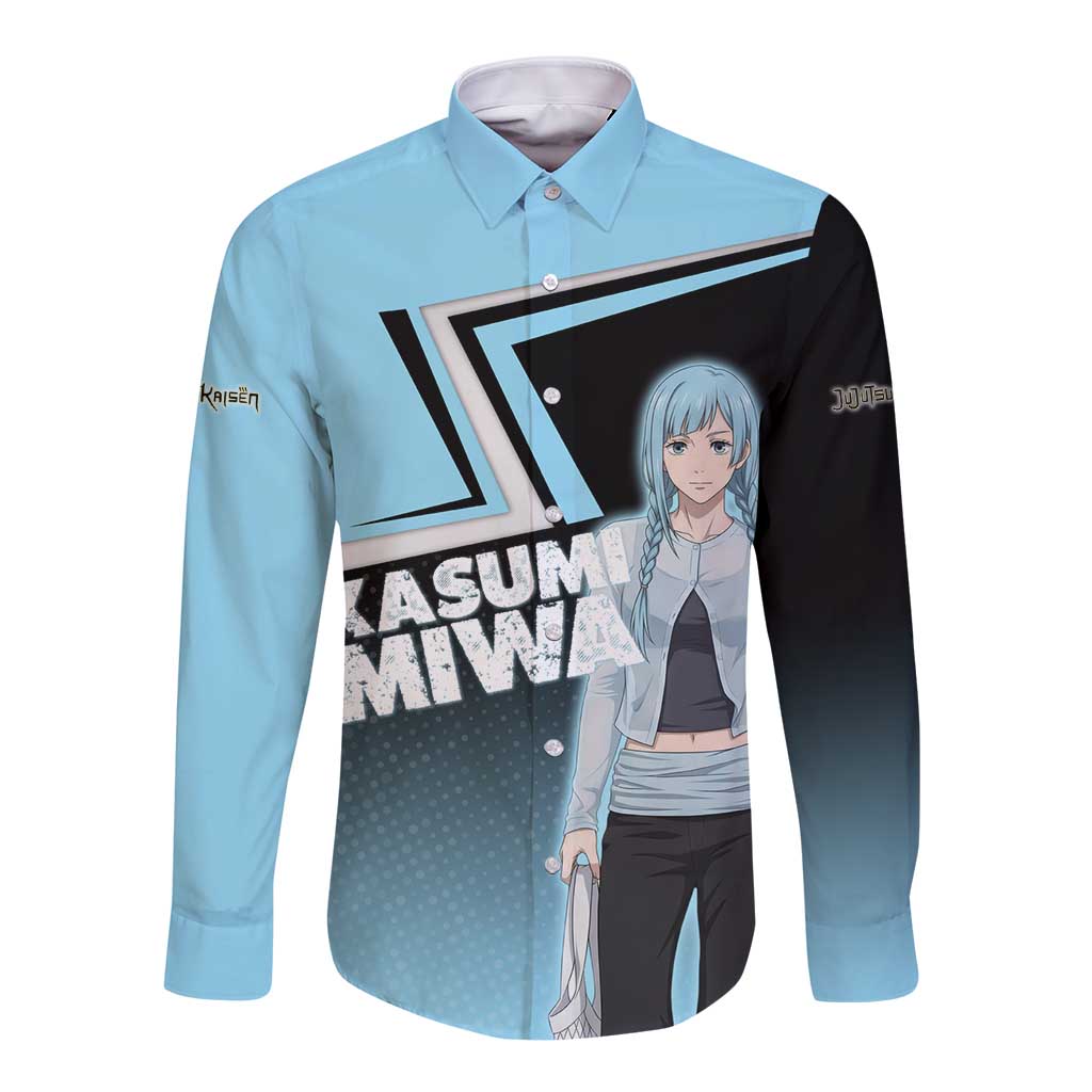 Kasumi Miwa Long Sleeve Button Shirt Blue Gradient Anime Style