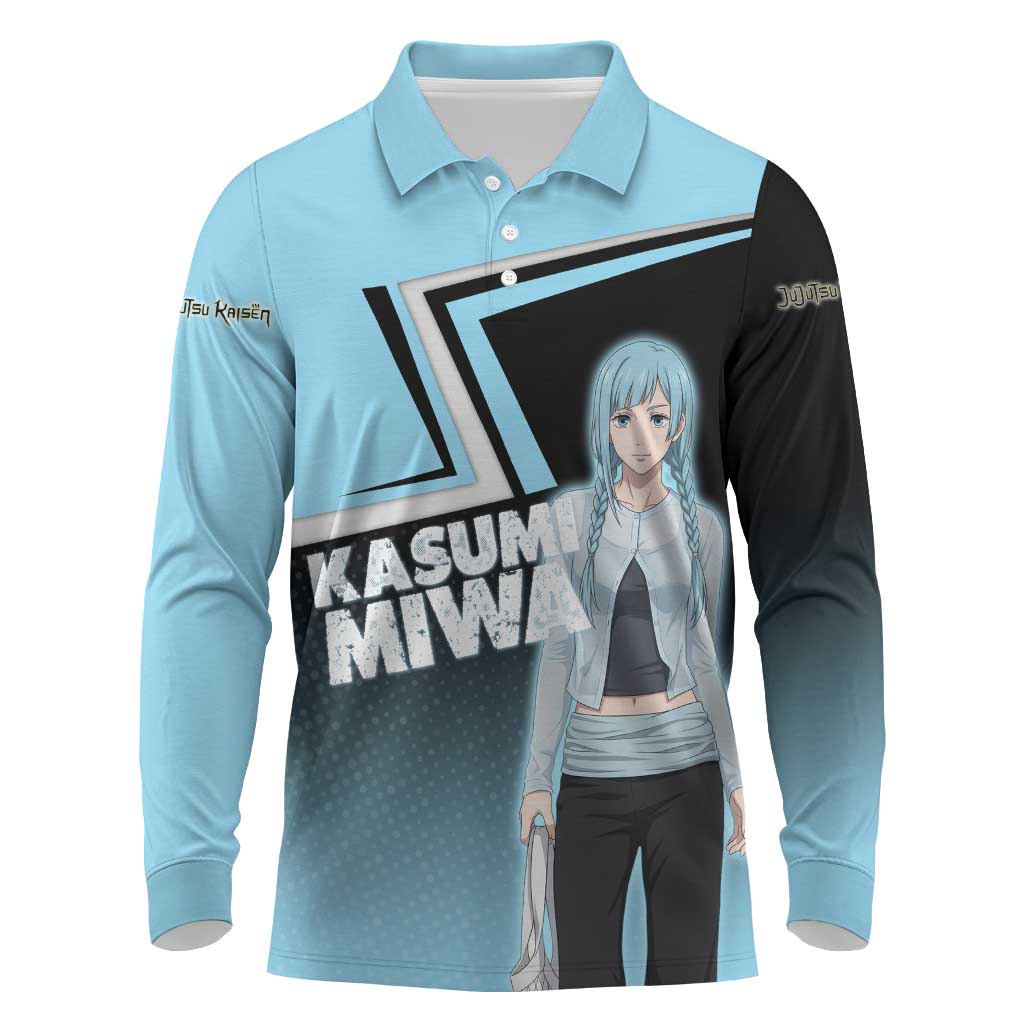 Kasumi Miwa Long Sleeve Polo Shirt Blue Gradient Anime Style