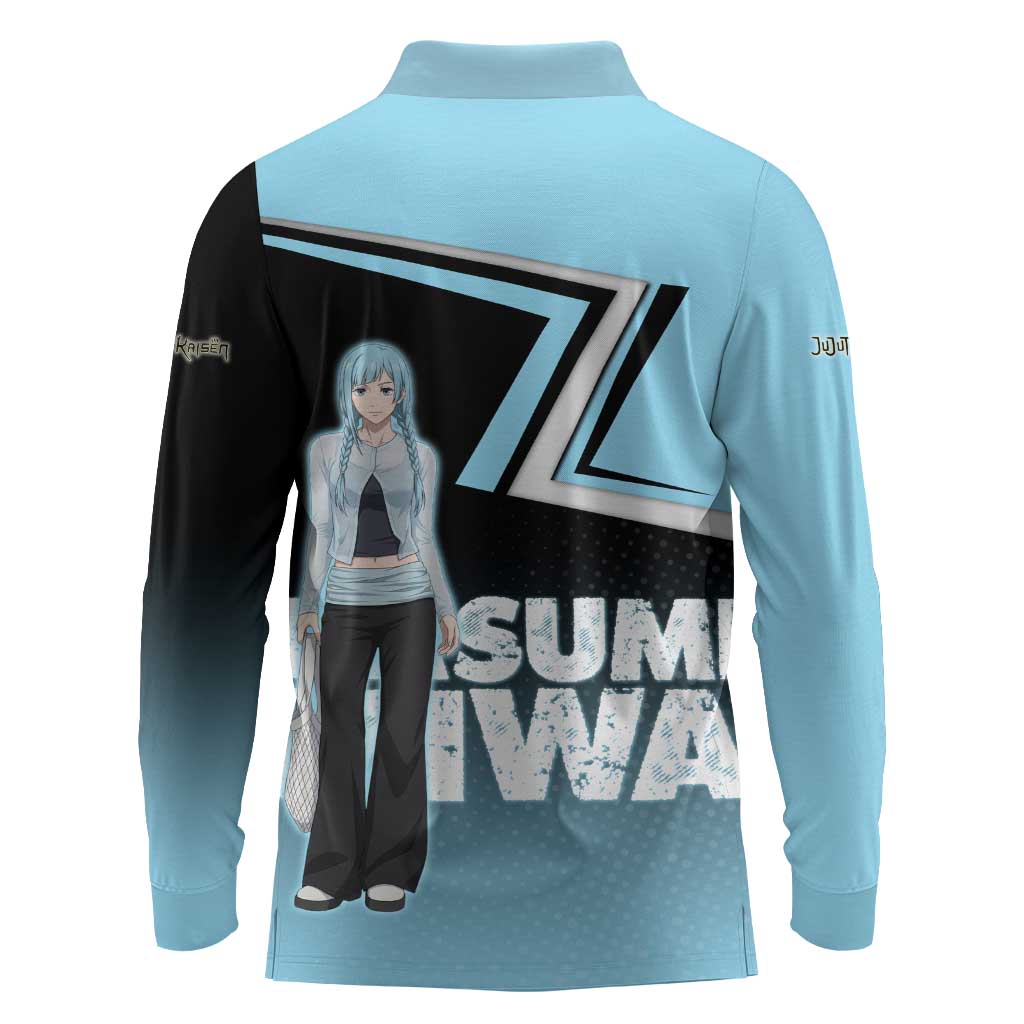 Kasumi Miwa Long Sleeve Polo Shirt Blue Gradient Anime Style