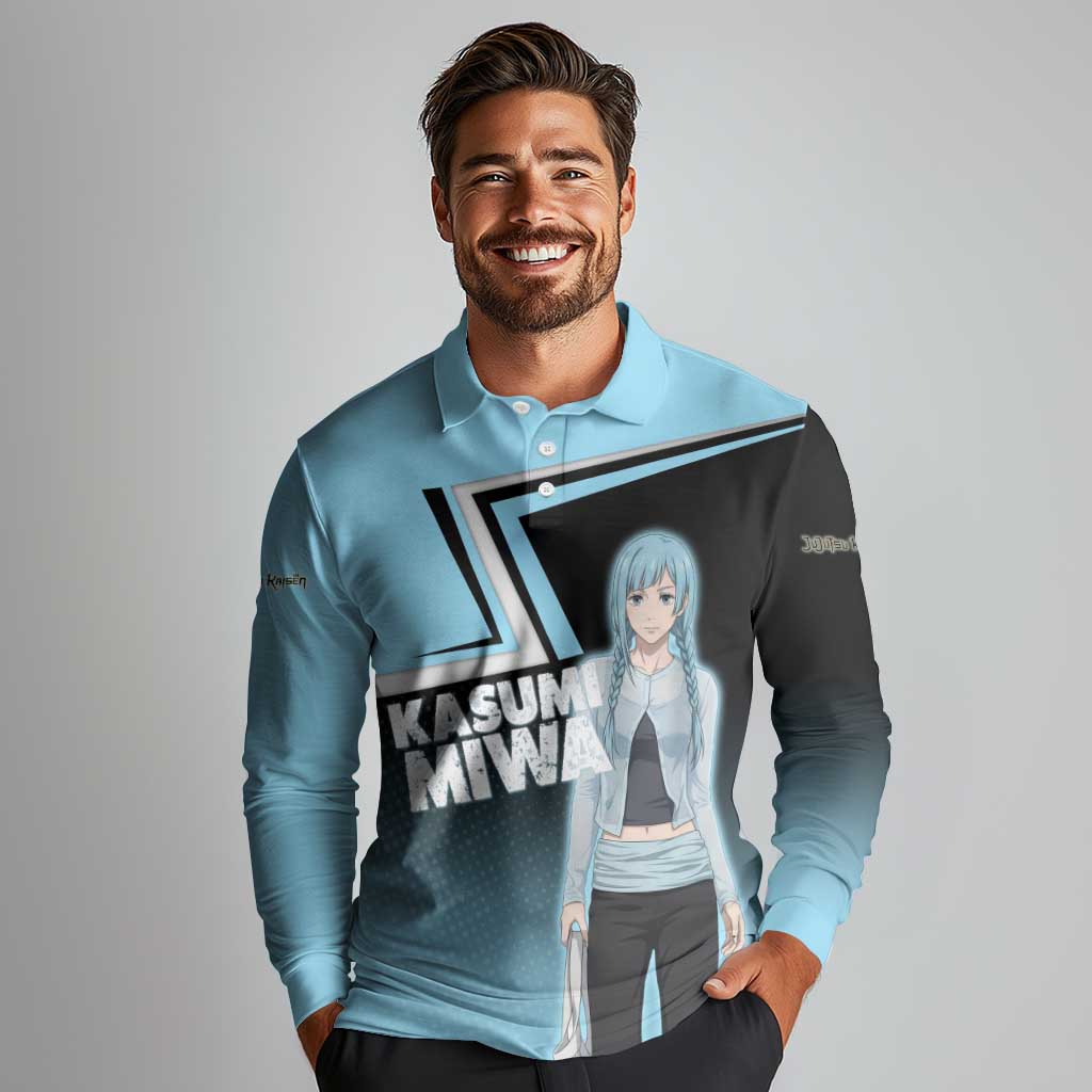 Kasumi Miwa Long Sleeve Polo Shirt Blue Gradient Anime Style
