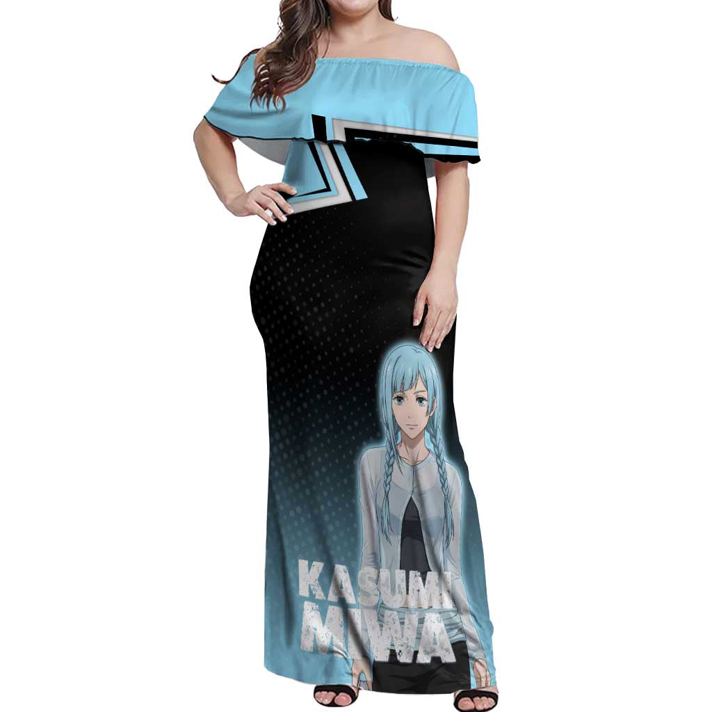 Kasumi Miwa Off Shoulder Maxi Dress Blue Gradient Anime Style