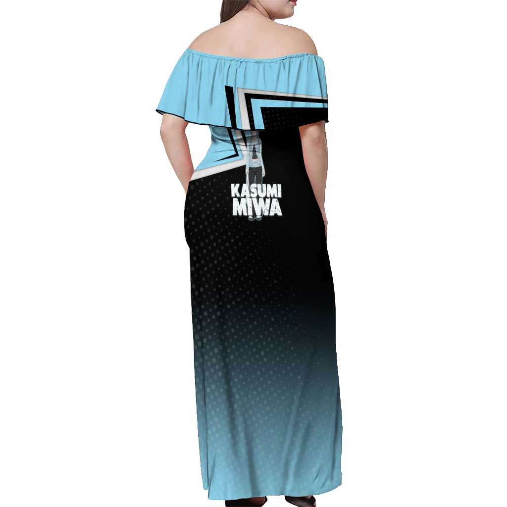 Kasumi Miwa Off Shoulder Maxi Dress Blue Gradient Anime Style