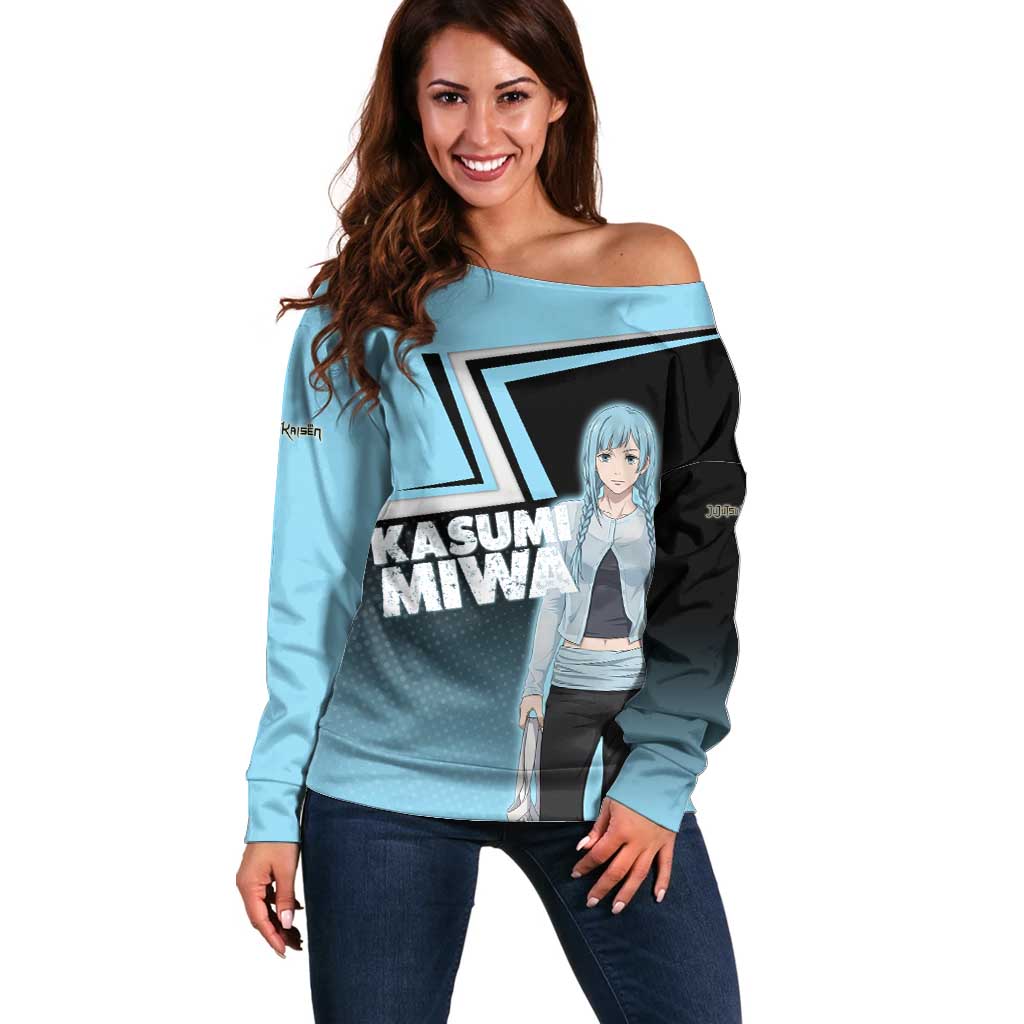 Kasumi Miwa Off Shoulder Sweater Blue Gradient Anime Style