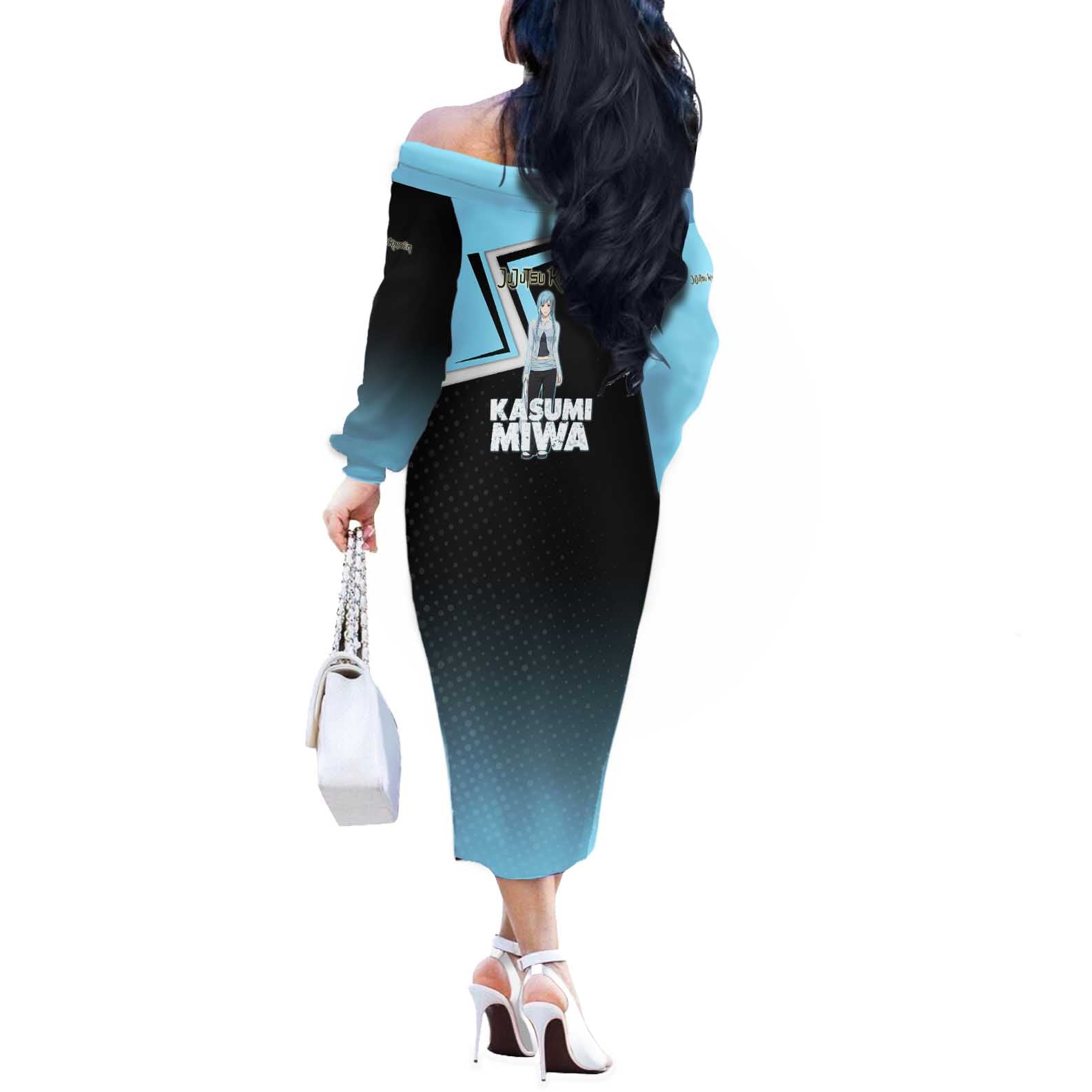 Kasumi Miwa Off The Shoulder Long Sleeve Dress Blue Gradient Anime Style