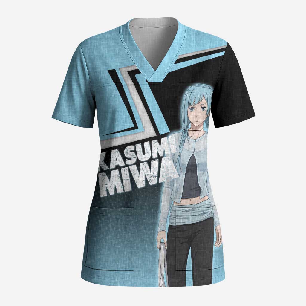 Kasumi Miwa Scrub Top Blue Gradient Anime Style