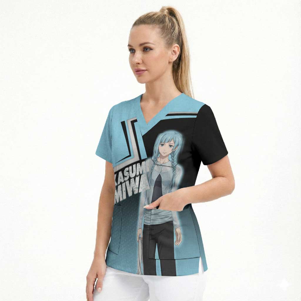Kasumi Miwa Scrub Top Blue Gradient Anime Style