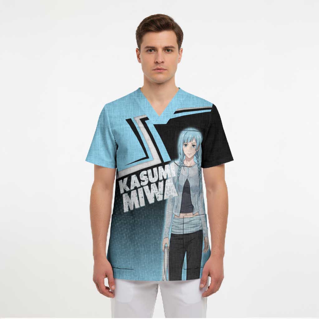 Kasumi Miwa Scrub Top Blue Gradient Anime Style