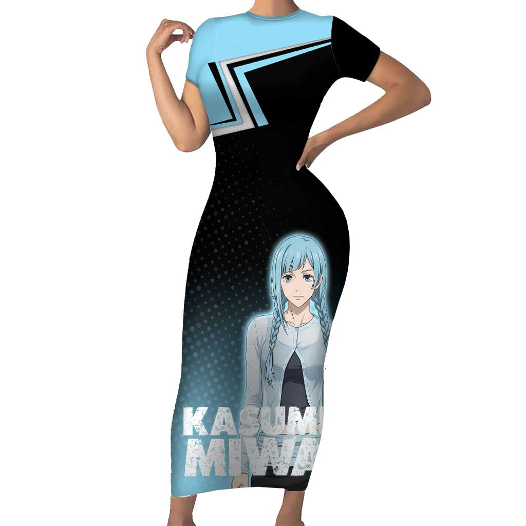 Kasumi Miwa Short Sleeve Bodycon Dress Blue Gradient Anime Style