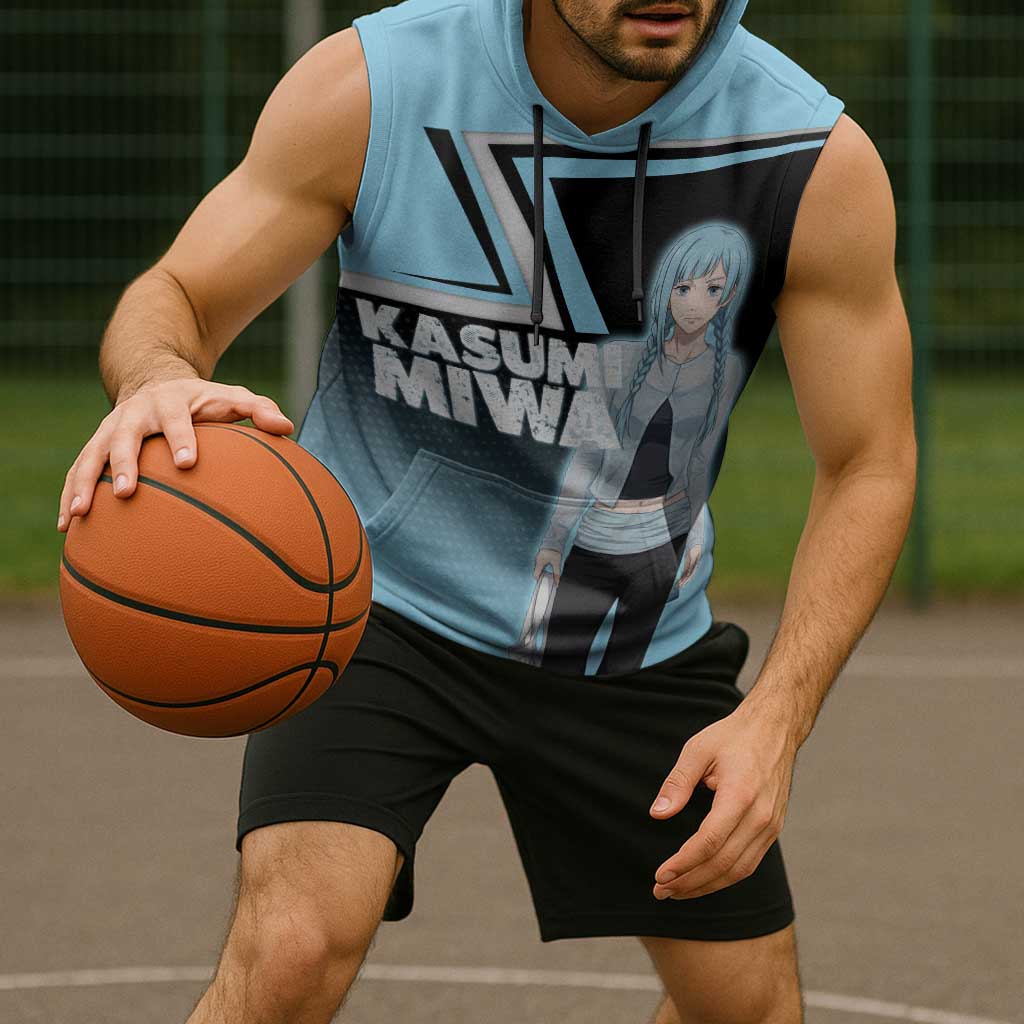 Kasumi Miwa Sleeveless Hoodie Blue Gradient Anime Style