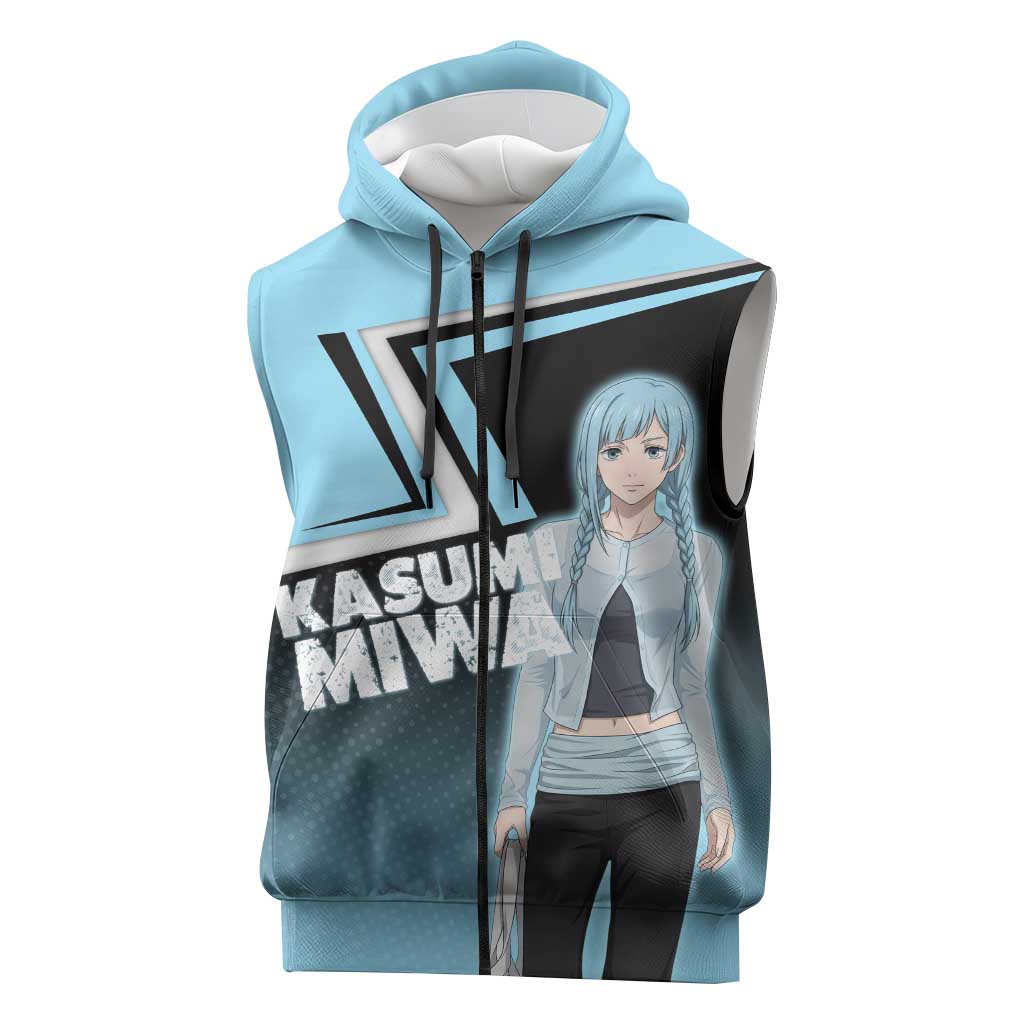 Kasumi Miwa Sleeveless Zip Hoodie Blue Gradient Anime Style