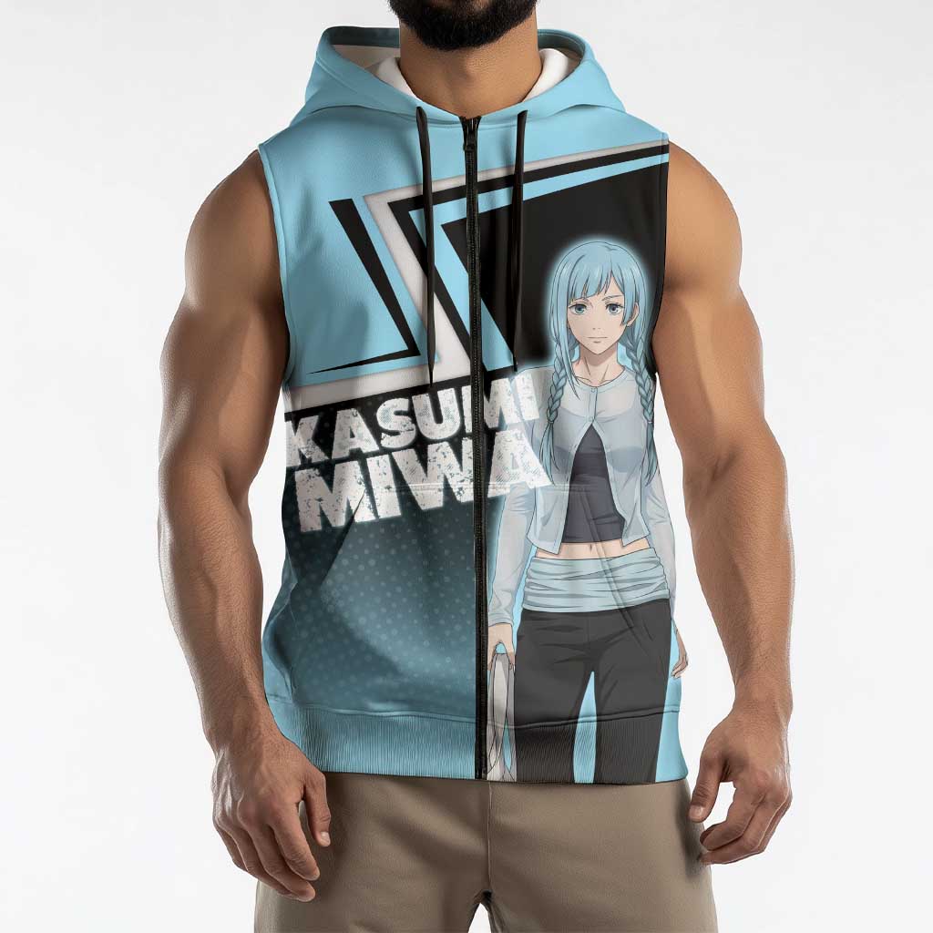 Kasumi Miwa Sleeveless Zip Hoodie Blue Gradient Anime Style