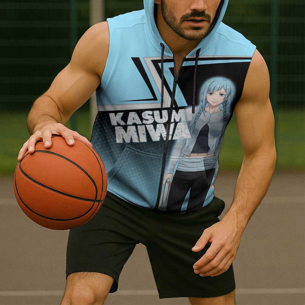Kasumi Miwa Sleeveless Zip Hoodie Blue Gradient Anime Style