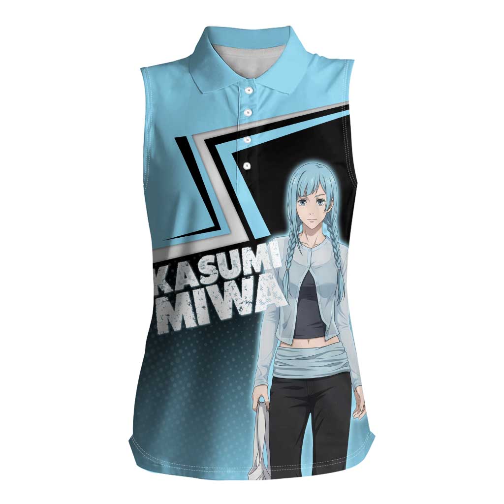 Kasumi Miwa Women Sleeveless Polo Shirt Blue Gradient Anime Style
