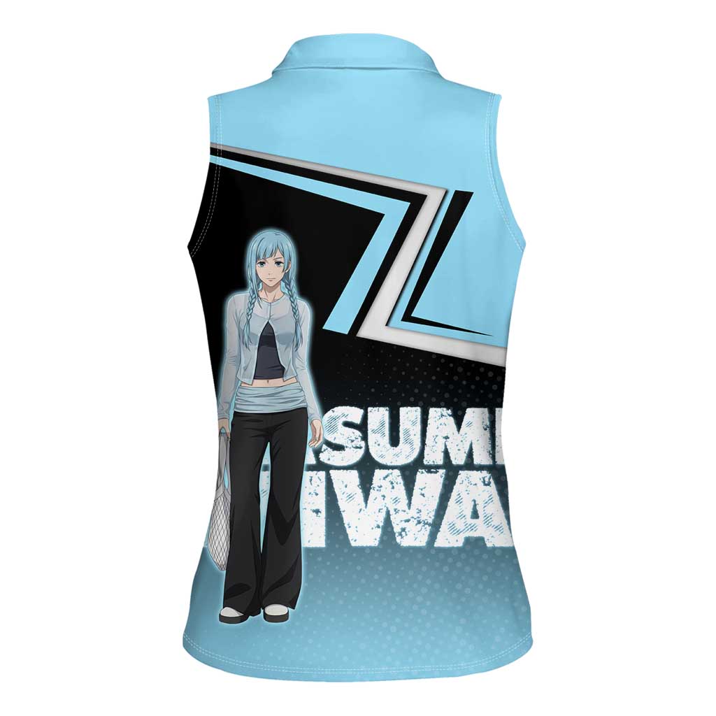 Kasumi Miwa Women Sleeveless Polo Shirt Blue Gradient Anime Style