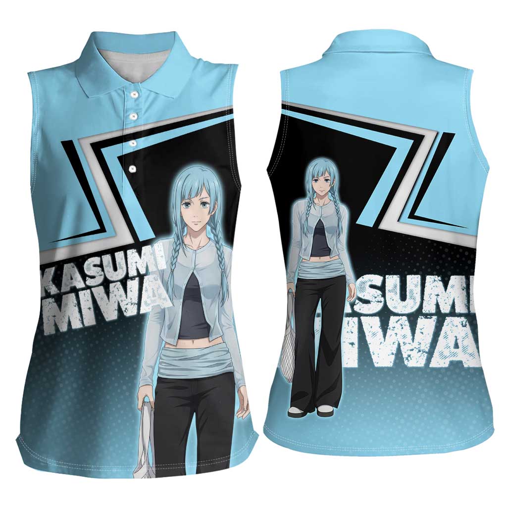 Kasumi Miwa Women Sleeveless Polo Shirt Blue Gradient Anime Style