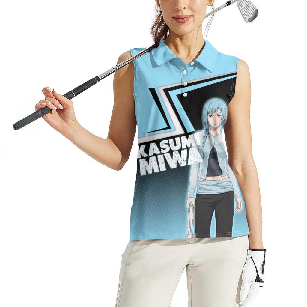 Kasumi Miwa Women Sleeveless Polo Shirt Blue Gradient Anime Style