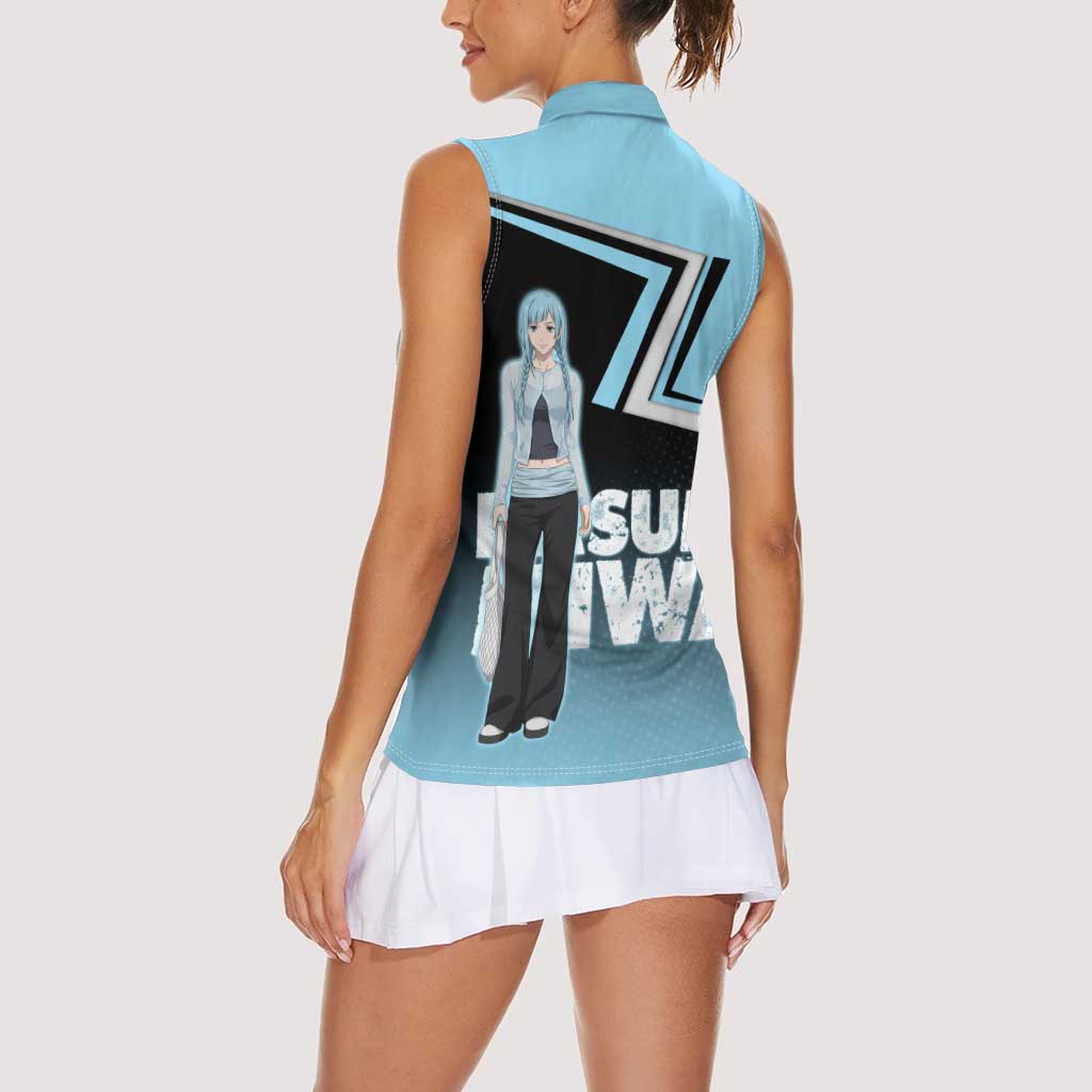 Kasumi Miwa Women Sleeveless Polo Shirt Blue Gradient Anime Style