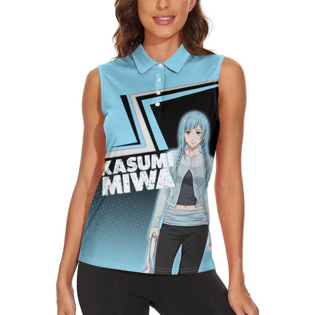 Kasumi Miwa Women Sleeveless Polo Shirt Blue Gradient Anime Style