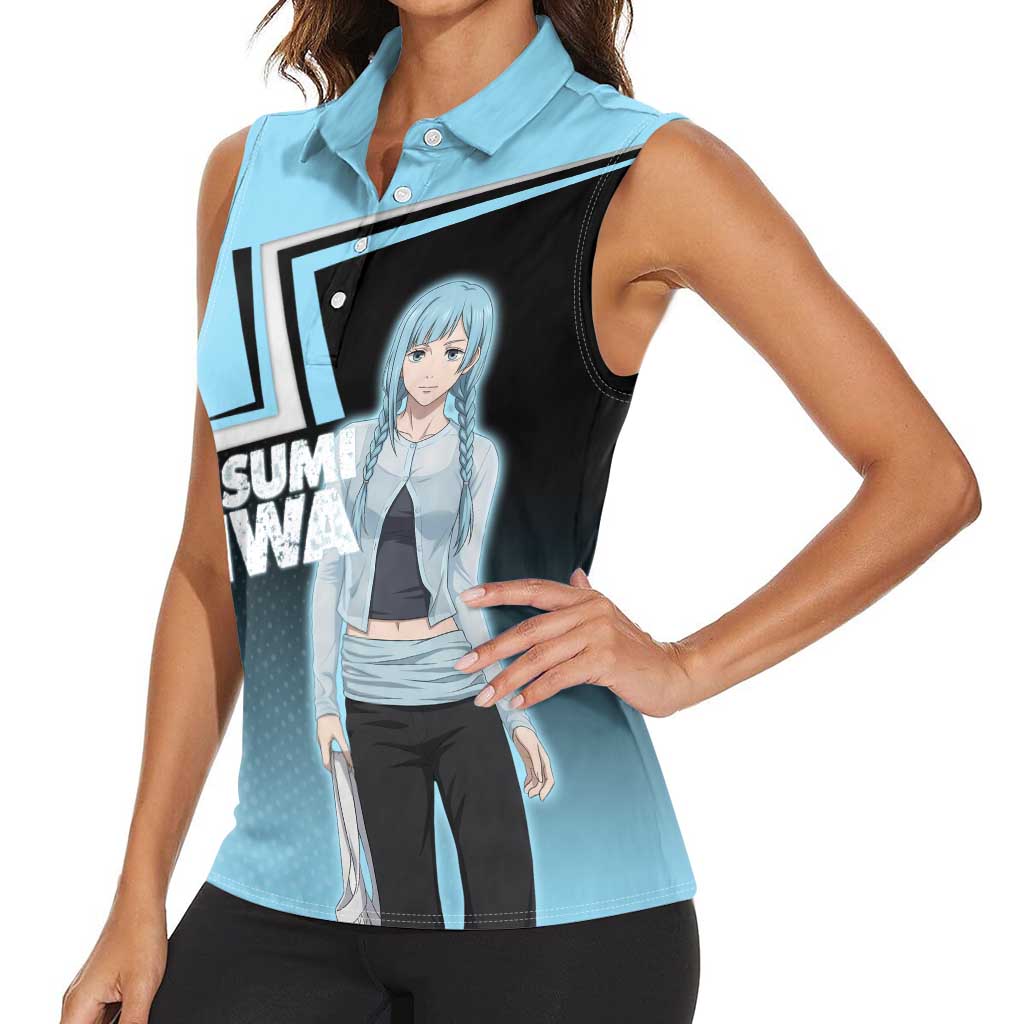 Kasumi Miwa Women Sleeveless Polo Shirt Blue Gradient Anime Style