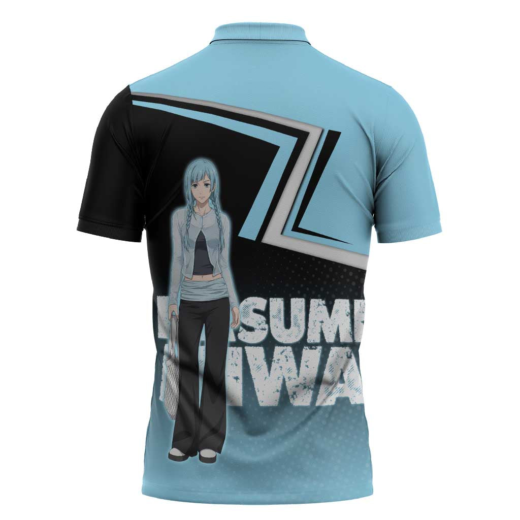 Kasumi Miwa Zipper Polo Shirt Blue Gradient Anime Style