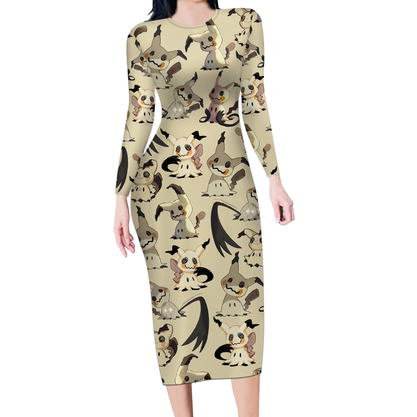 Mimikyu - Pattern Style Long Sleeve Bodycon Dress