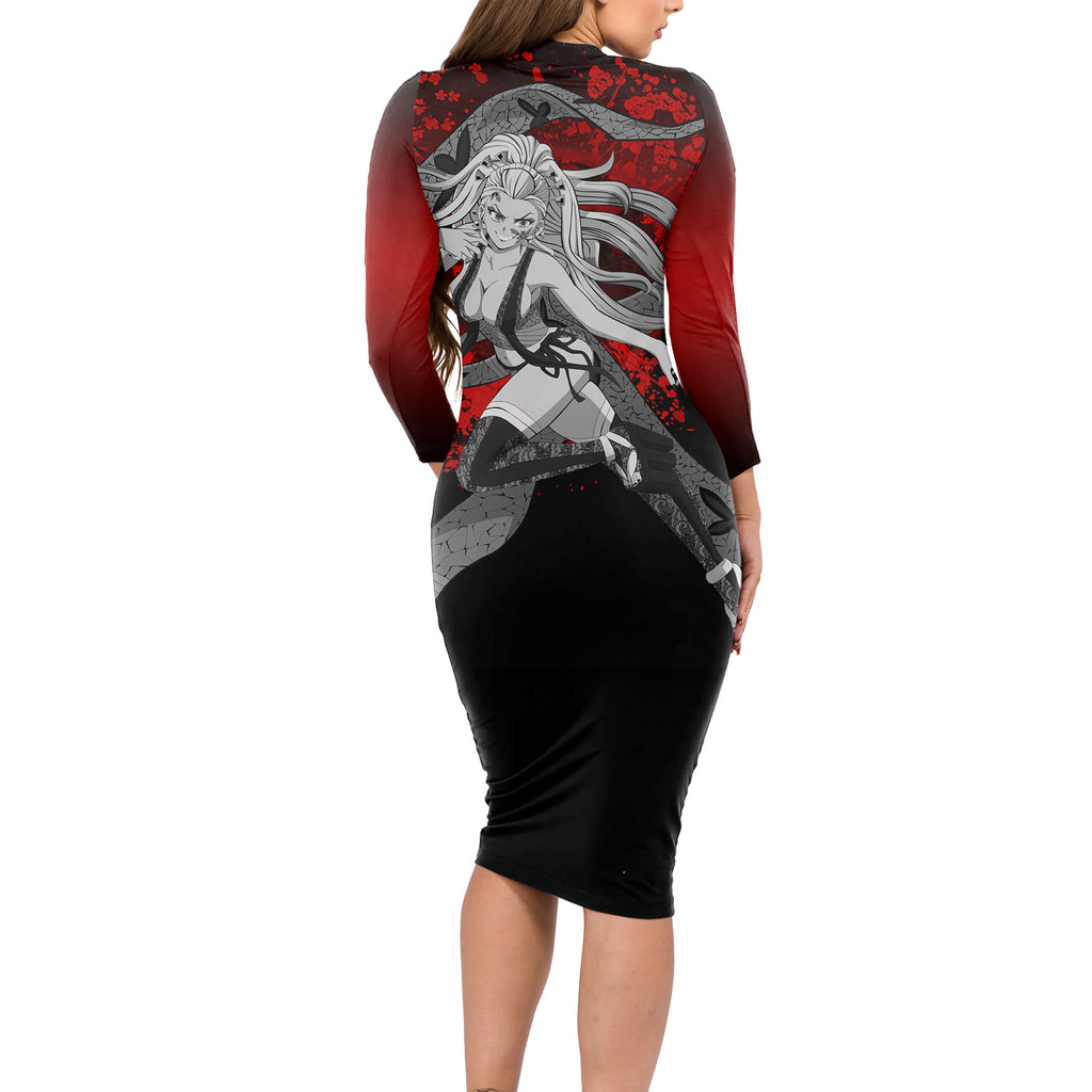 Daki - Japan Art Long Sleeve Bodycon Dress
