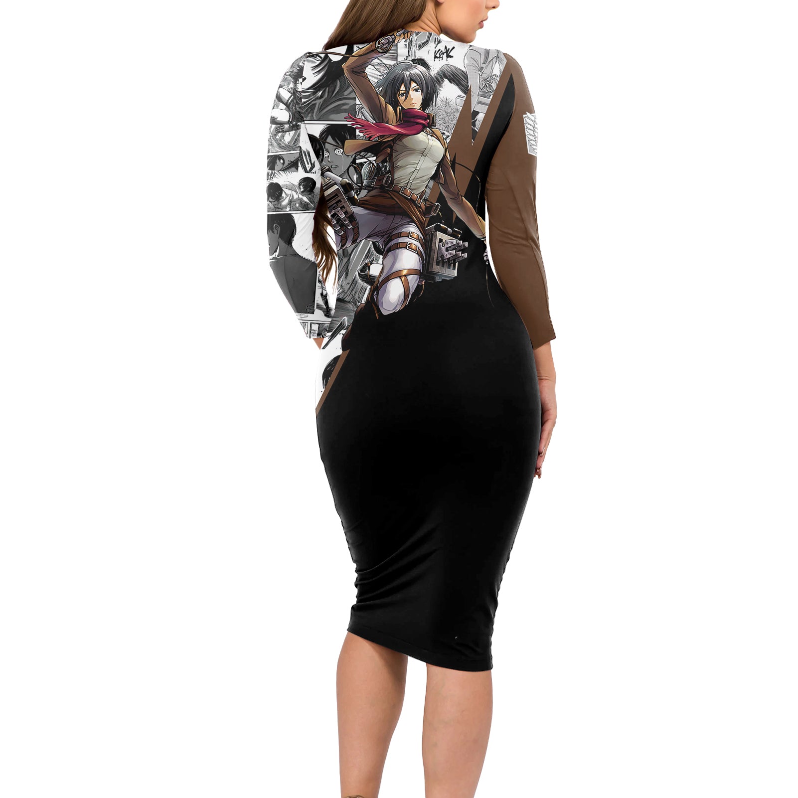 Mikasa Ackerman - Manga Style Long Sleeve Bodycon Dress