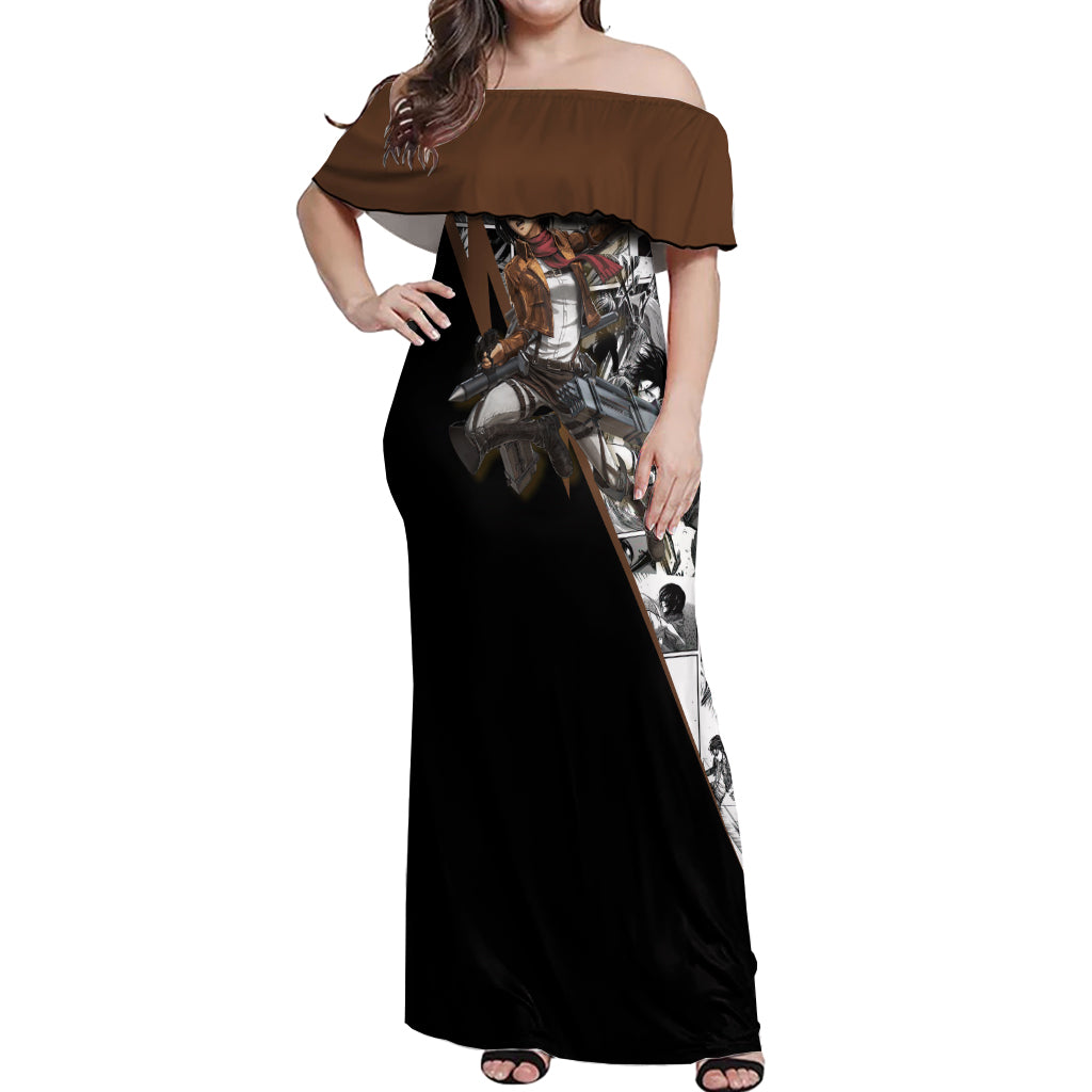 Mikasa Ackerman - Manga Style Off Shoulder Maxi Dress