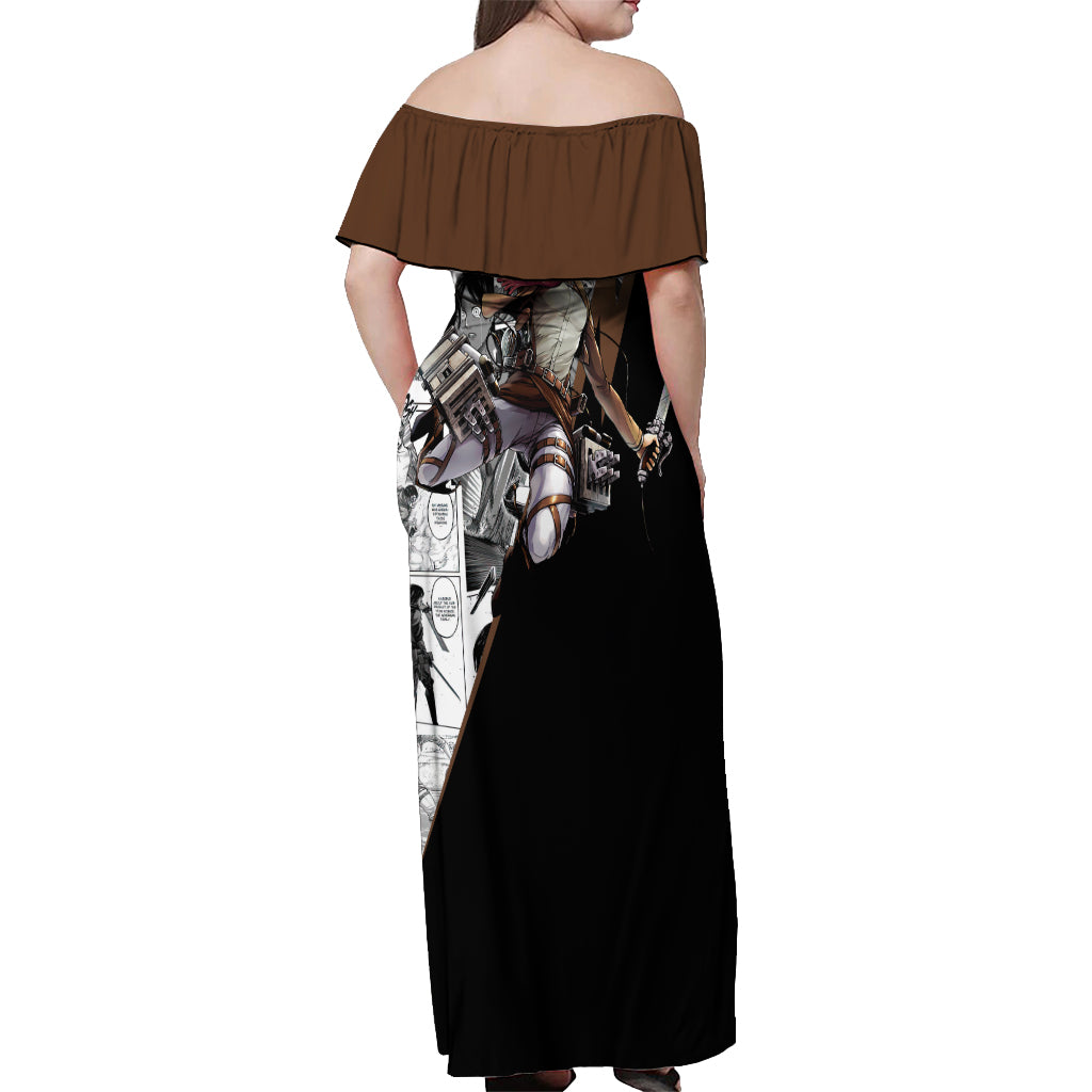 Mikasa Ackerman - Manga Style Off Shoulder Maxi Dress