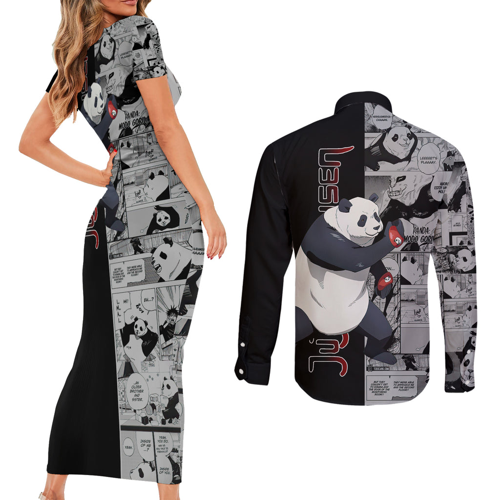 Panda Couples Matching Short Sleeve Bodycon Dress and Long Sleeve Button Shirt Jujustu Kaisen