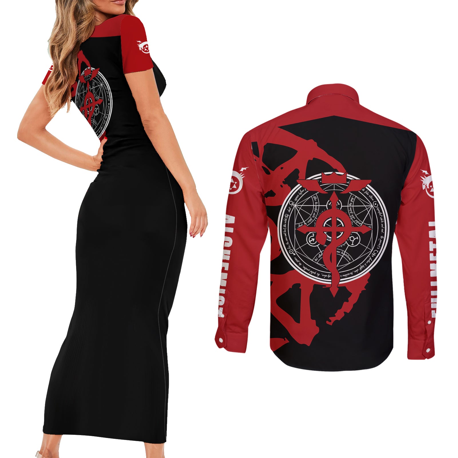 Fullmetal Couples Matching Short Sleeve Bodycon Dress and Long Sleeve Button Shirt Achemist