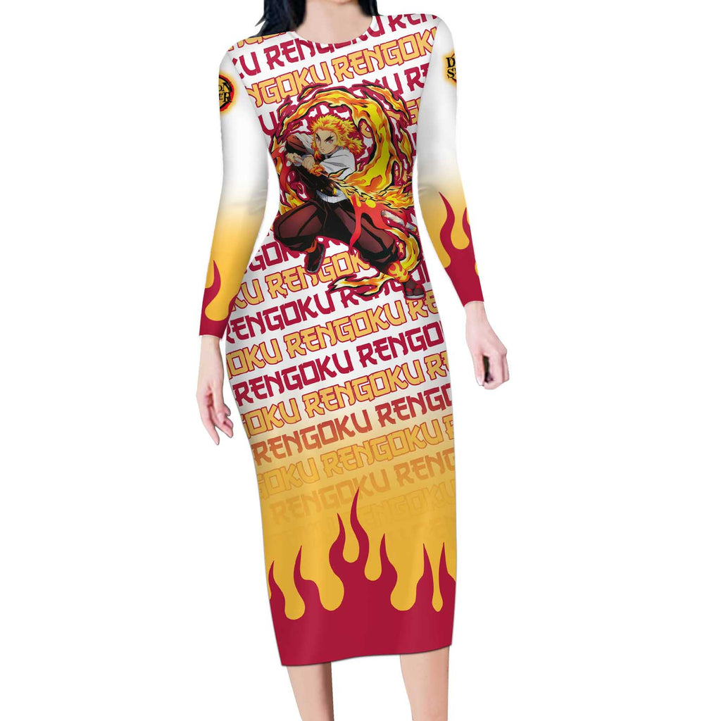 Kyojuro Rengoku - Demon Slayer Long Sleeve Bodycon Dress Anime Mix Pattern Style