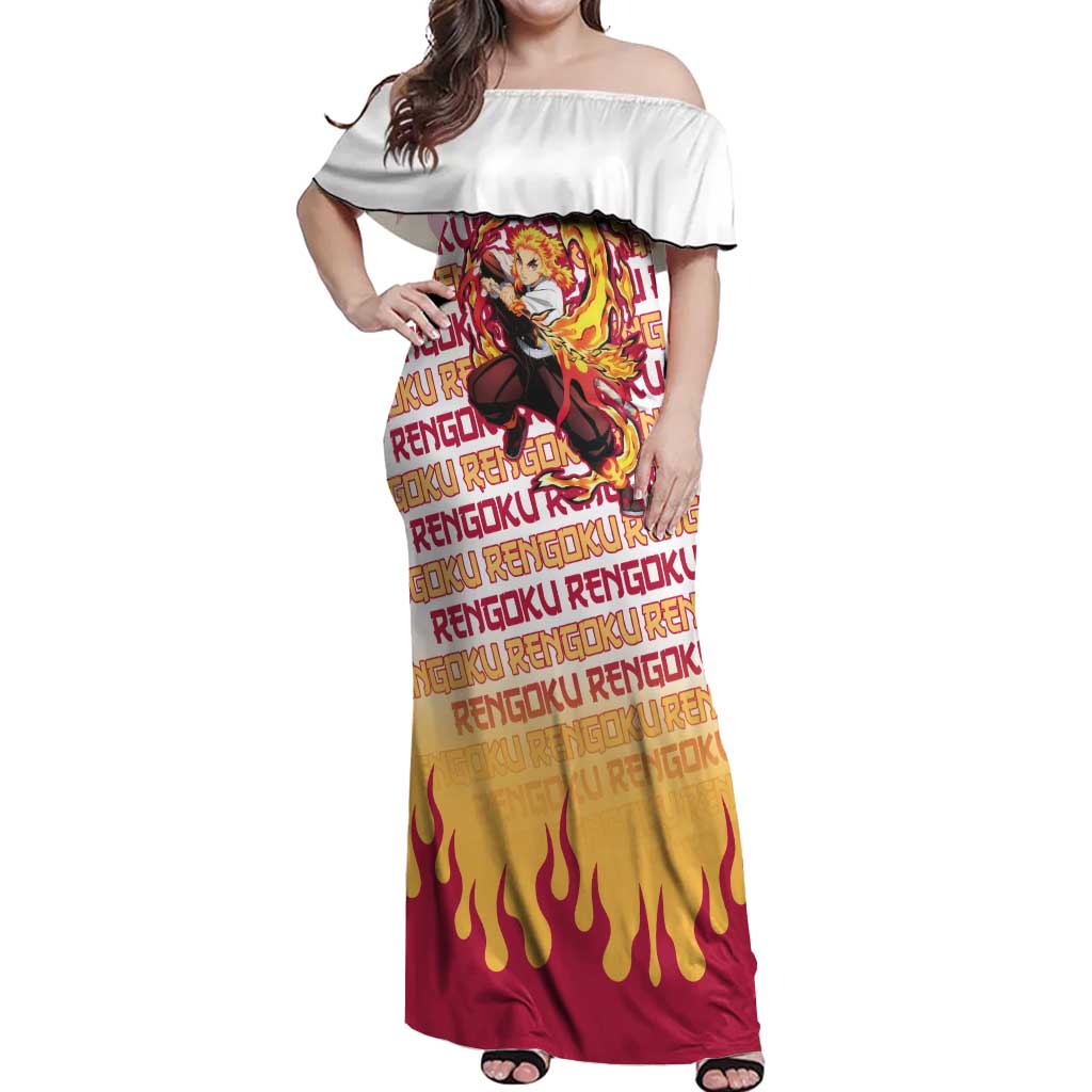 Kyojuro Rengoku - Demon Slayer Off Shoulder Maxi Dress Anime Mix Pattern Style