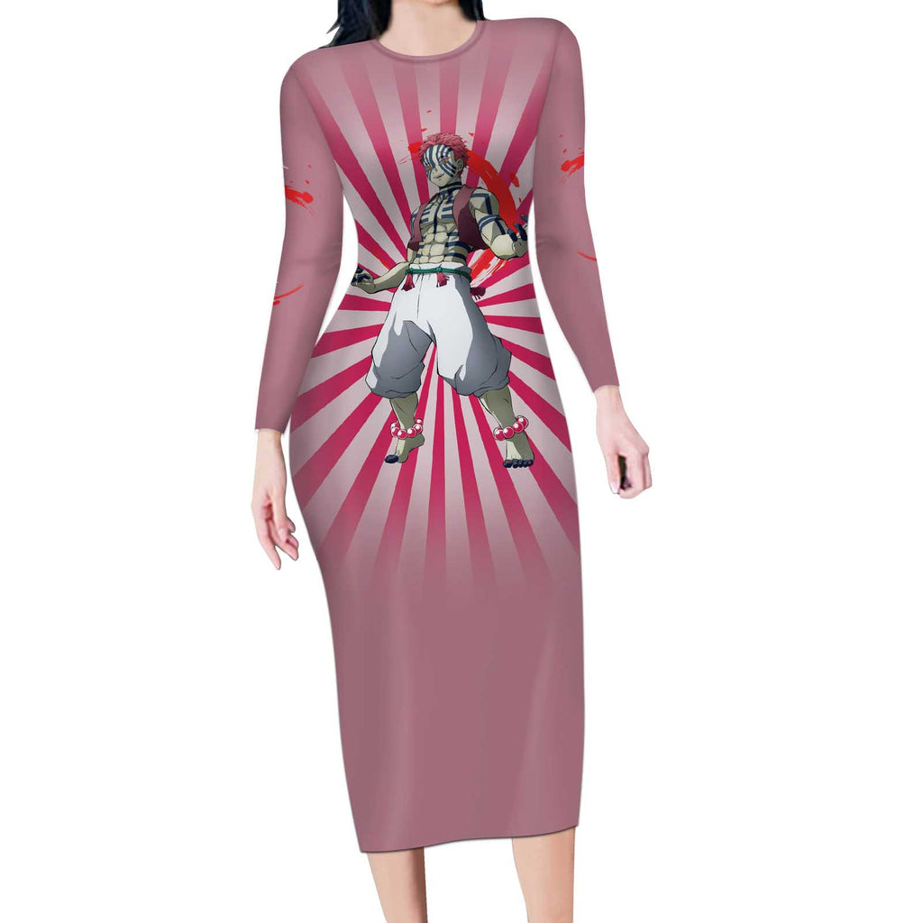 Akaza - Demon Slayer Long Sleeve Bodycon Dress Anime Style