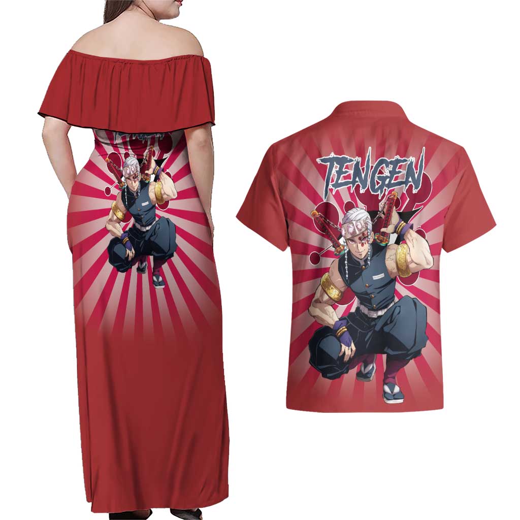 Tengen Uzui - Demon Slayer Couples Matching Off Shoulder Maxi Dress and Hawaiian Shirt Anime Style