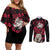 Doma - Demon Slayer Couples Matching Off Shoulder Short Dress and Long Sleeve Button Shirt Anime Mix Pattern Style