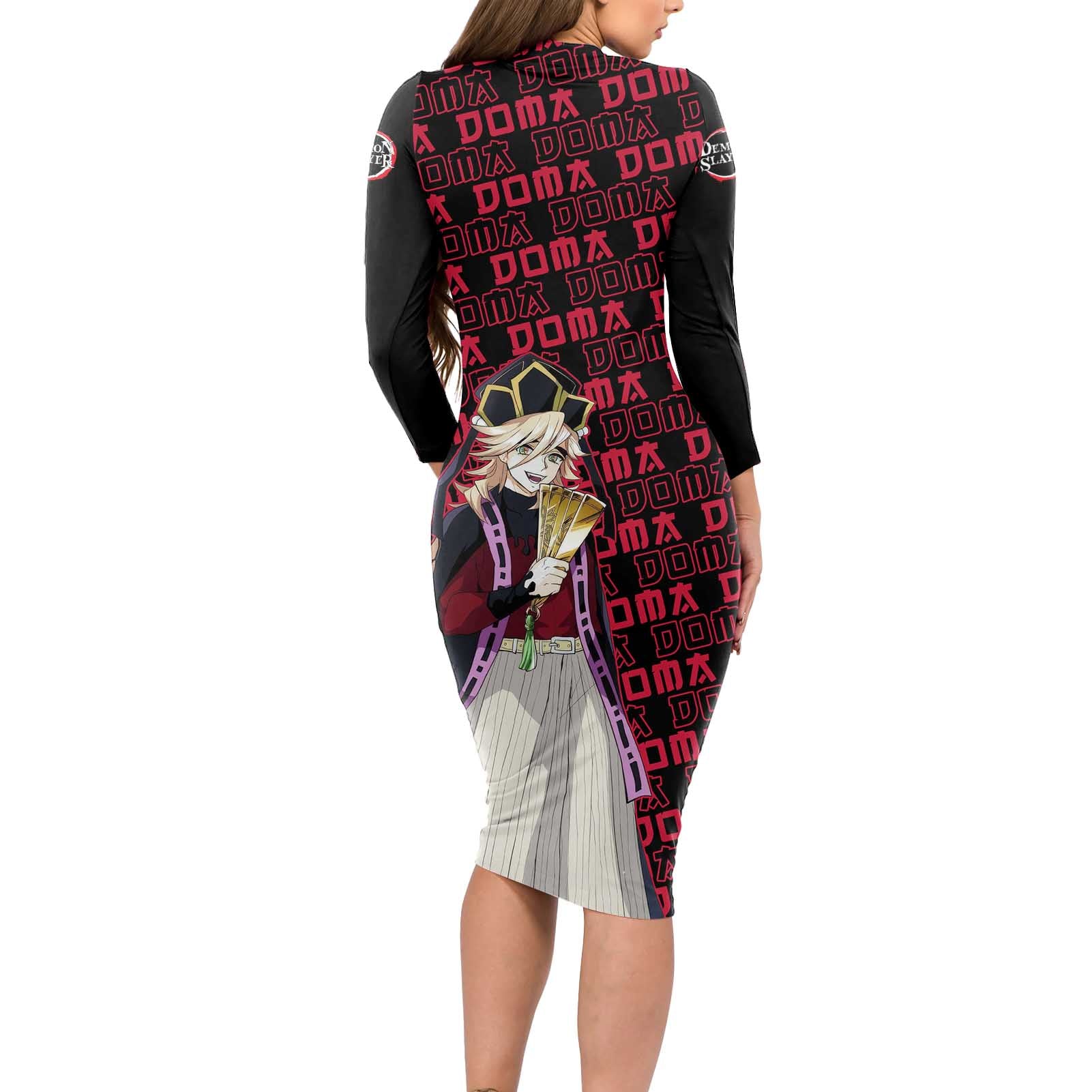 Doma - Demon Slayer Long Sleeve Bodycon Dress Anime Mix Pattern Style