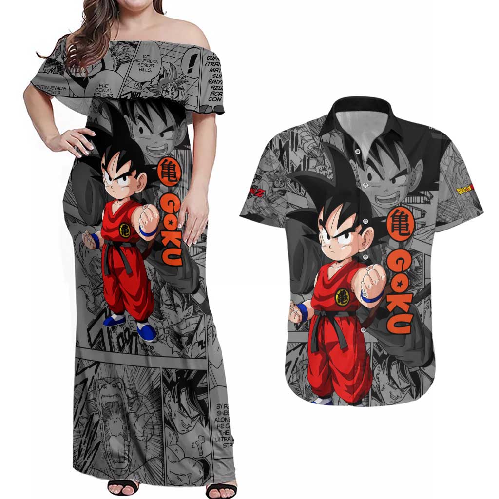 Goku Kid - Dragon Ball Couples Matching Off Shoulder Maxi Dress and Hawaiian Shirt Anime Mix Manga Style