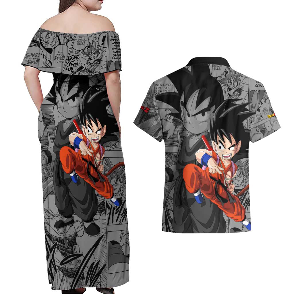 Goku Kid - Dragon Ball Couples Matching Off Shoulder Maxi Dress and Hawaiian Shirt Anime Mix Manga Style