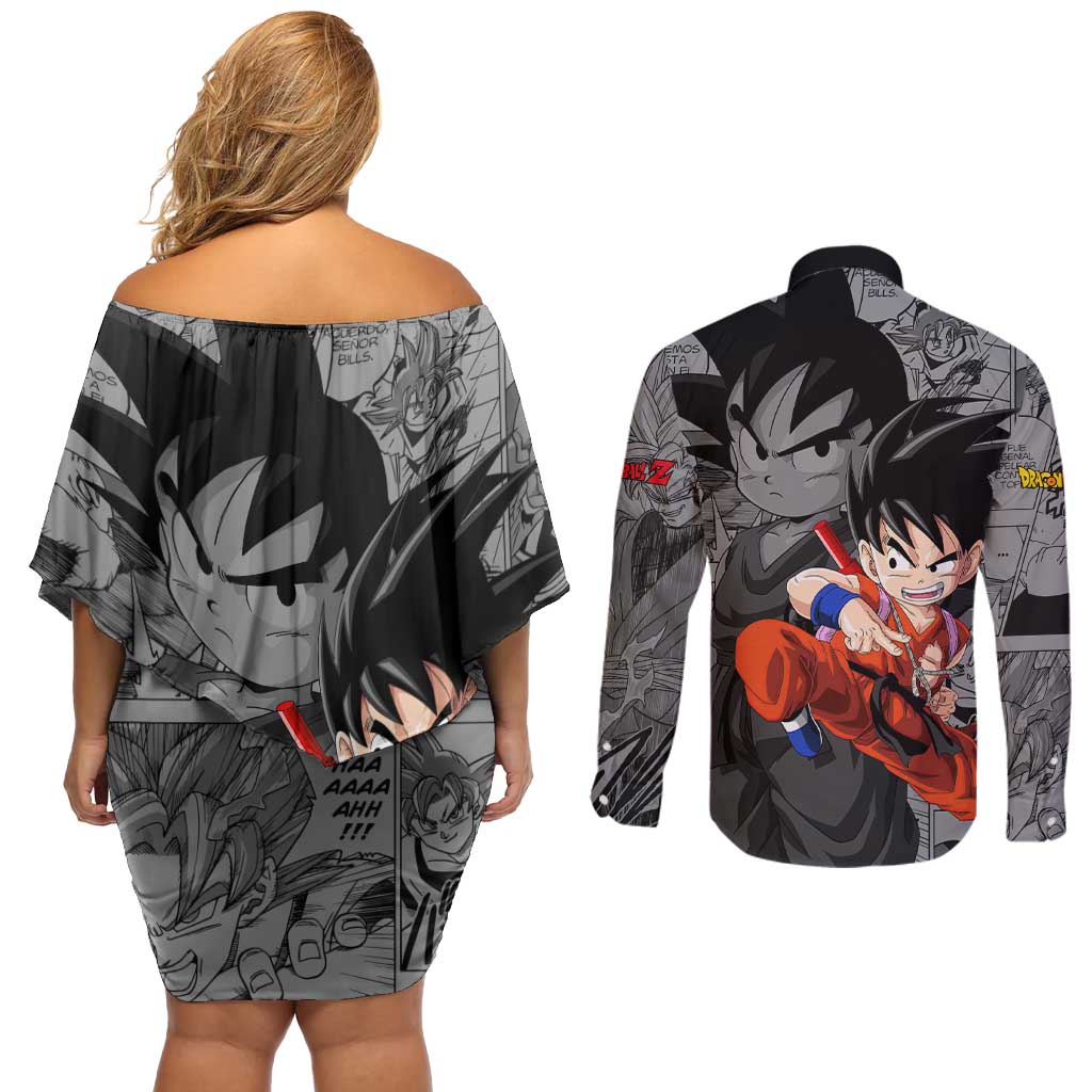 Goku Kid - Dragon Ball Couples Matching Off Shoulder Short Dress and Long Sleeve Button Shirt Anime Mix Manga Style