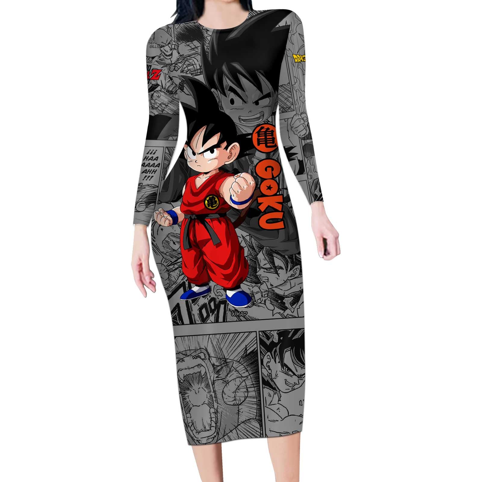 Goku Kid - Dragon Ball Long Sleeve Bodycon Dress Anime Mix Manga Style