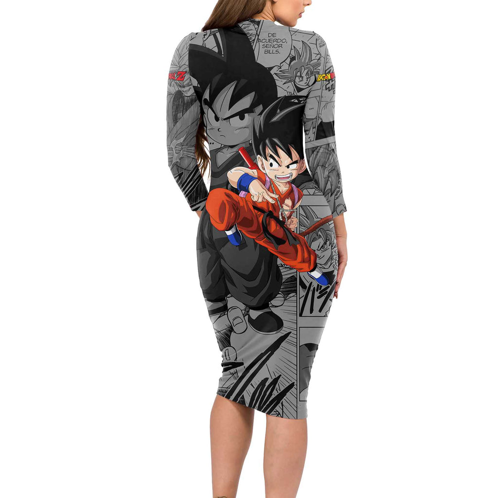 Goku Kid - Dragon Ball Long Sleeve Bodycon Dress Anime Mix Manga Style