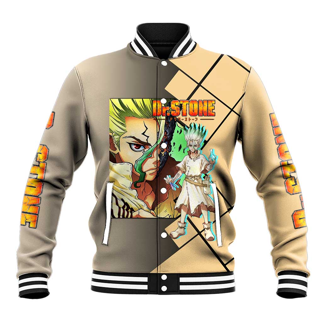 Senku Ishigami Dr. Stone Baseball Jacket with Science Experiment Pose and Innovative Genius Design - The Mazicc