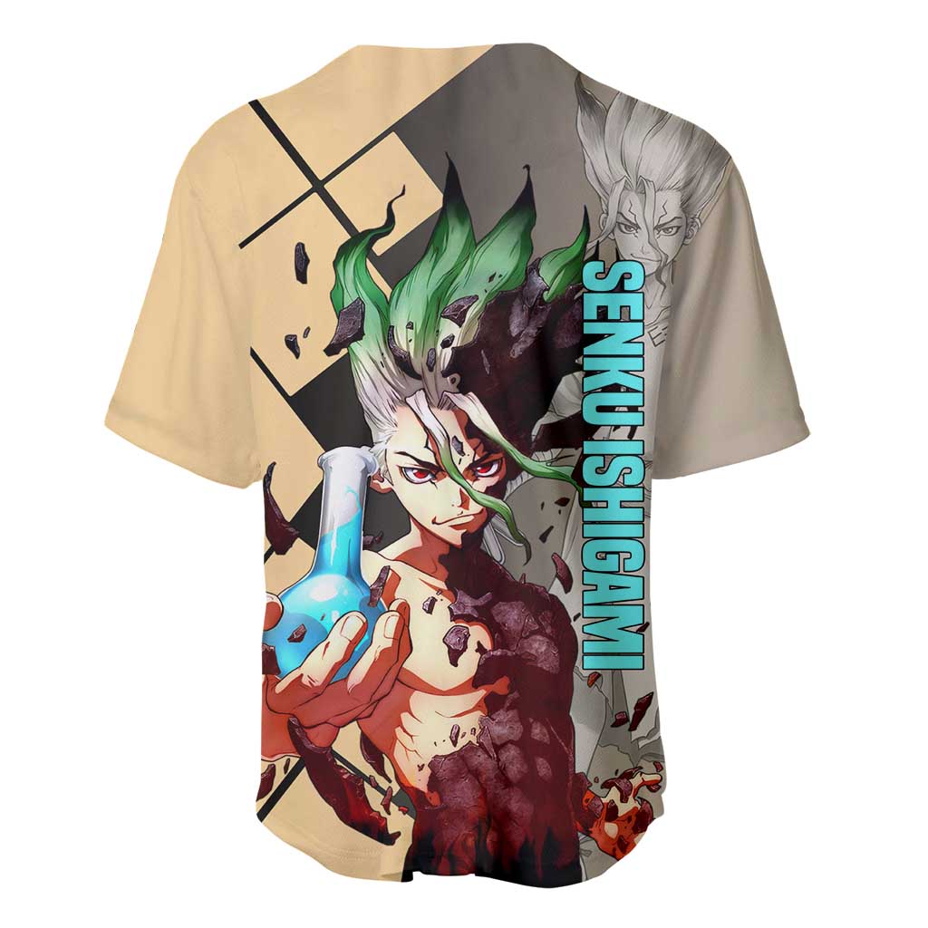 Senku Ishigami Dr. Stone Baseball Jersey with Science Experiment Pose and Innovative Genius Design - The Mazicc