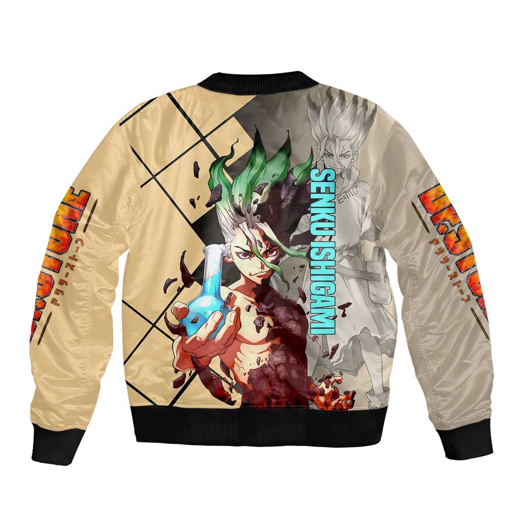 Senku Ishigami Dr. Stone Bomber Jacket with Science Experiment Pose and Innovative Genius Design - The Mazicc